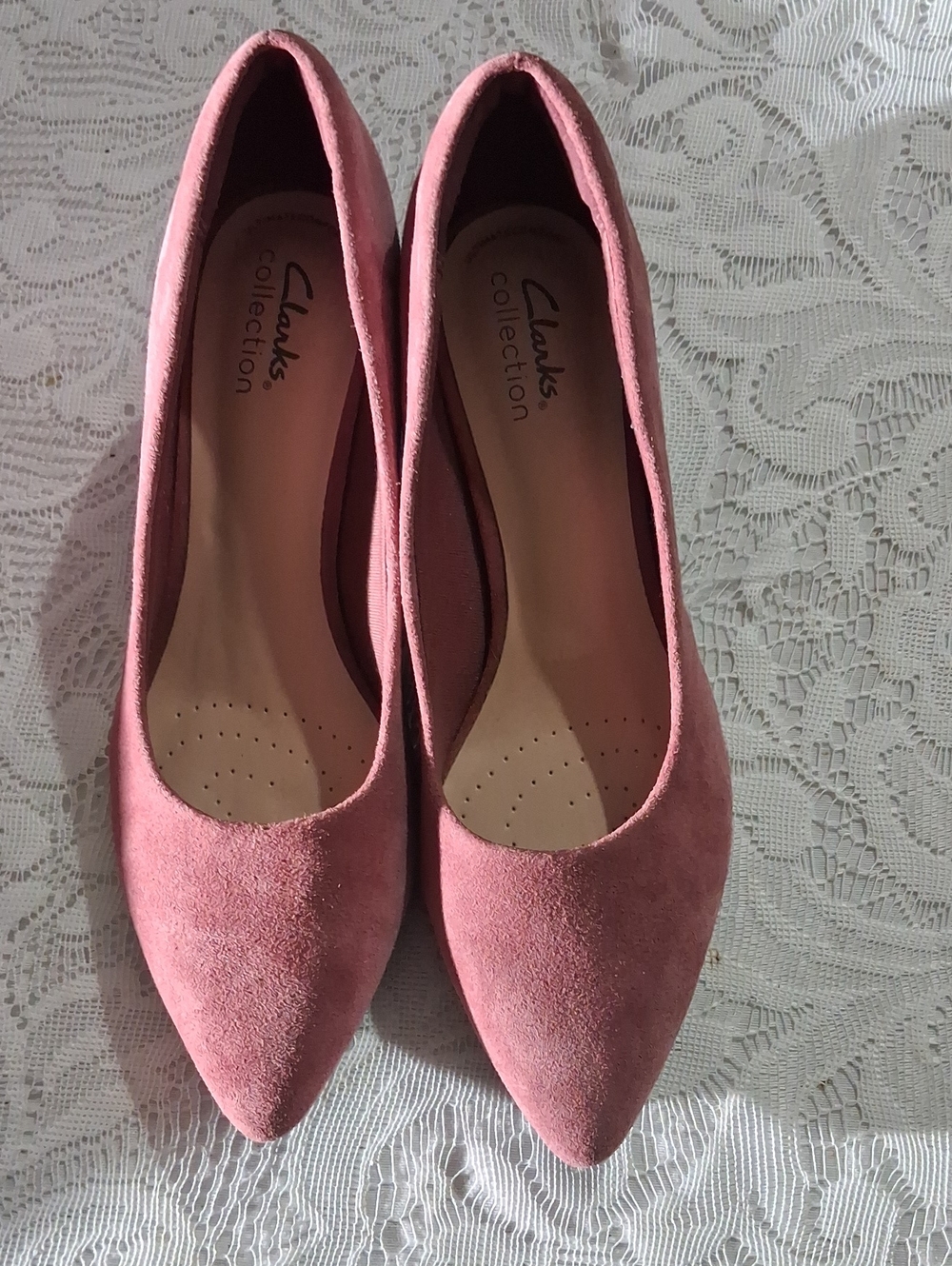 Clarks Pink Suede Pointed-Toe Heels
